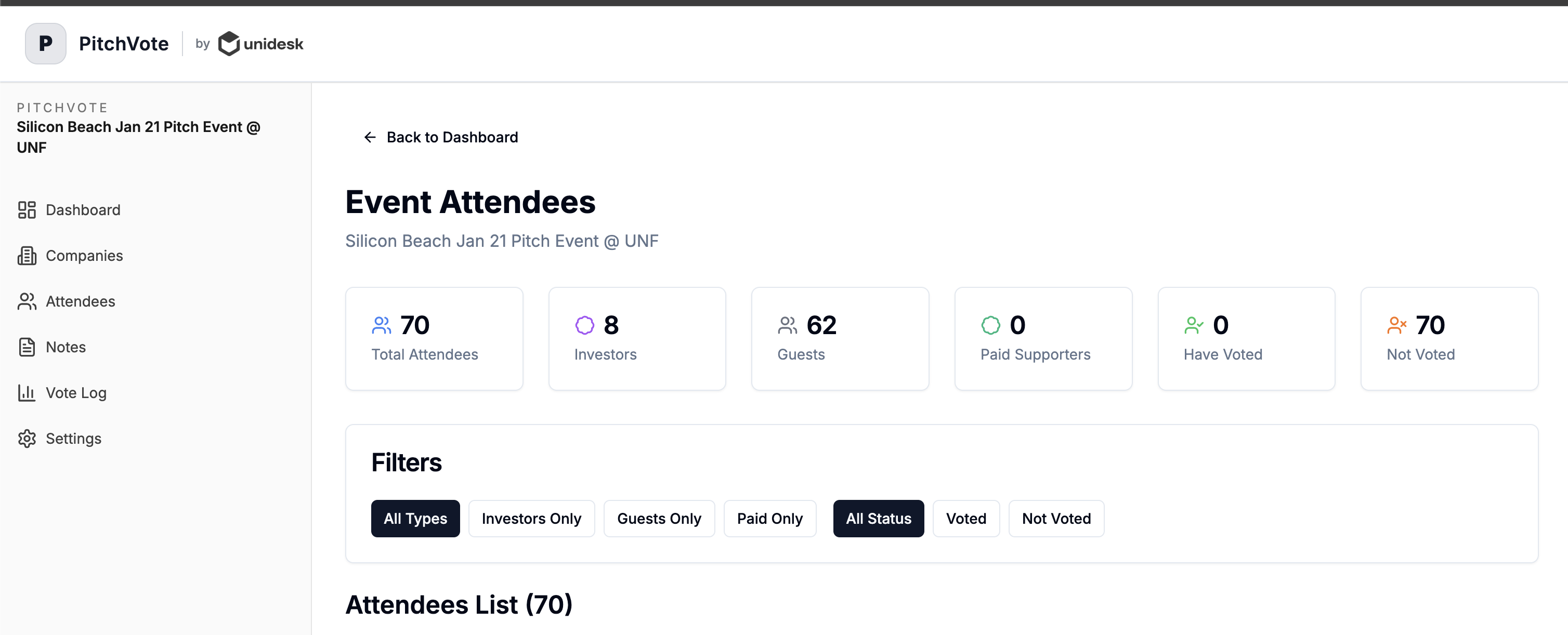 PitchVote desktop view 4