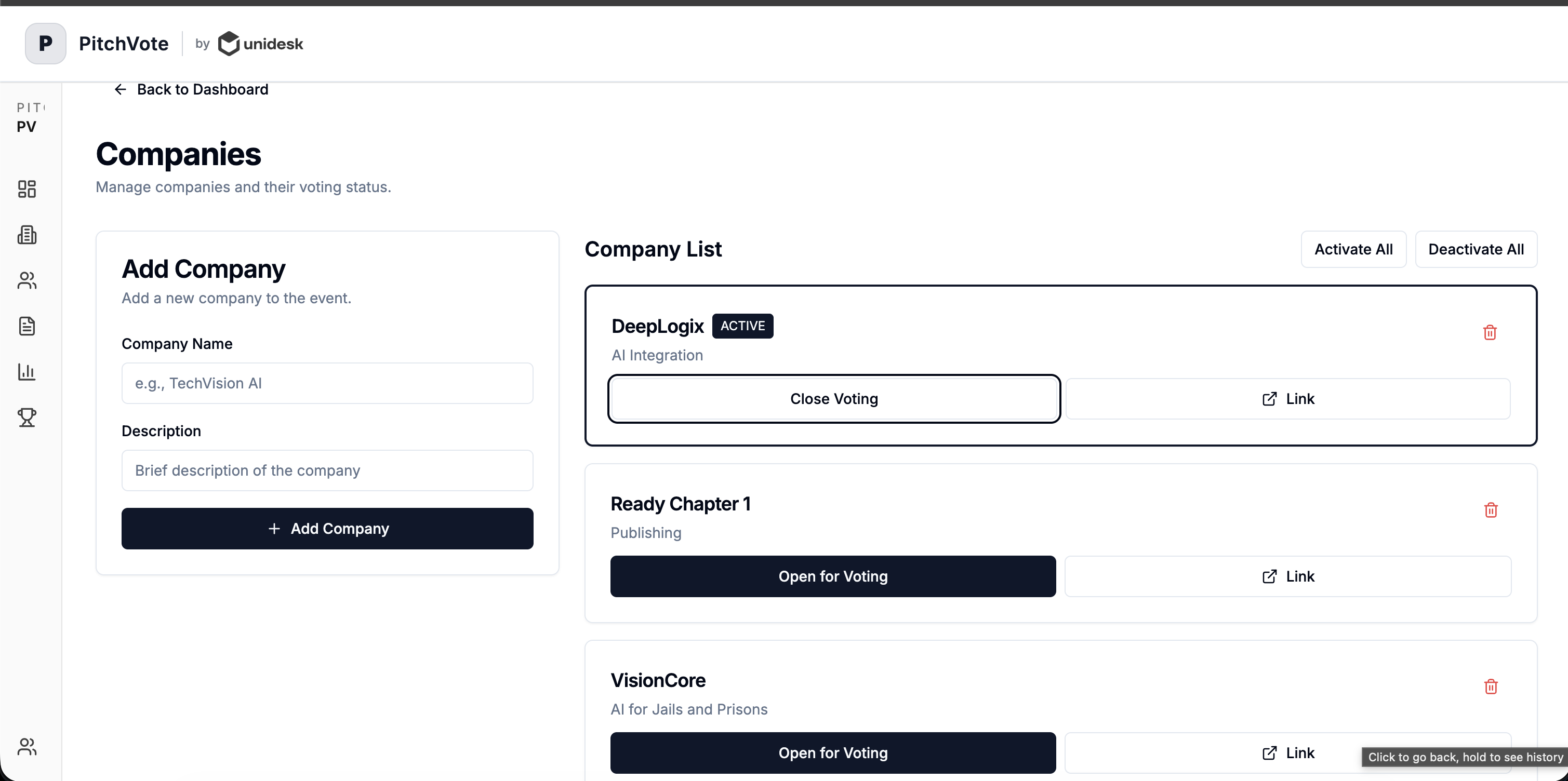 PitchVote desktop view 5