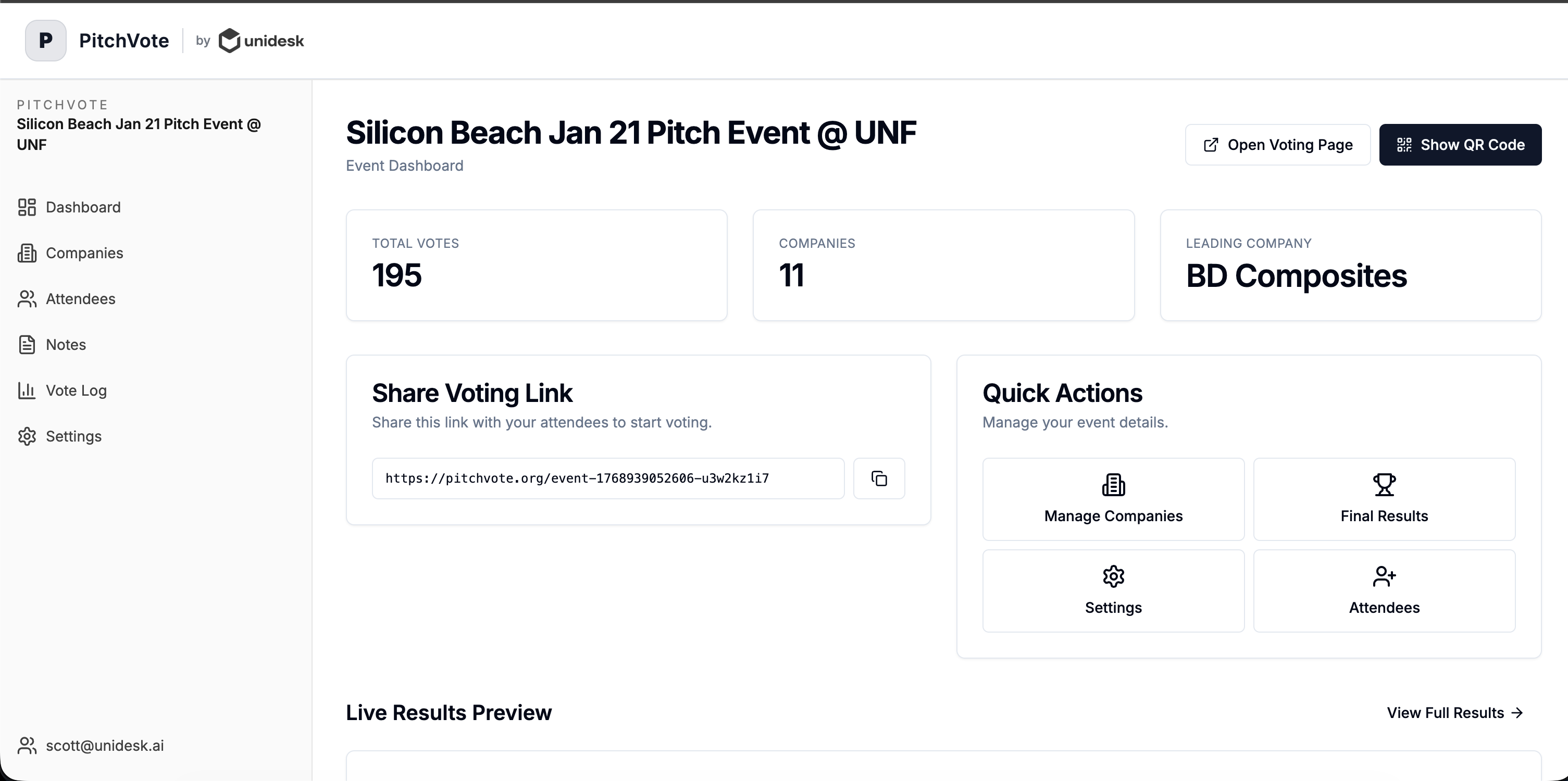 PitchVote desktop view 6