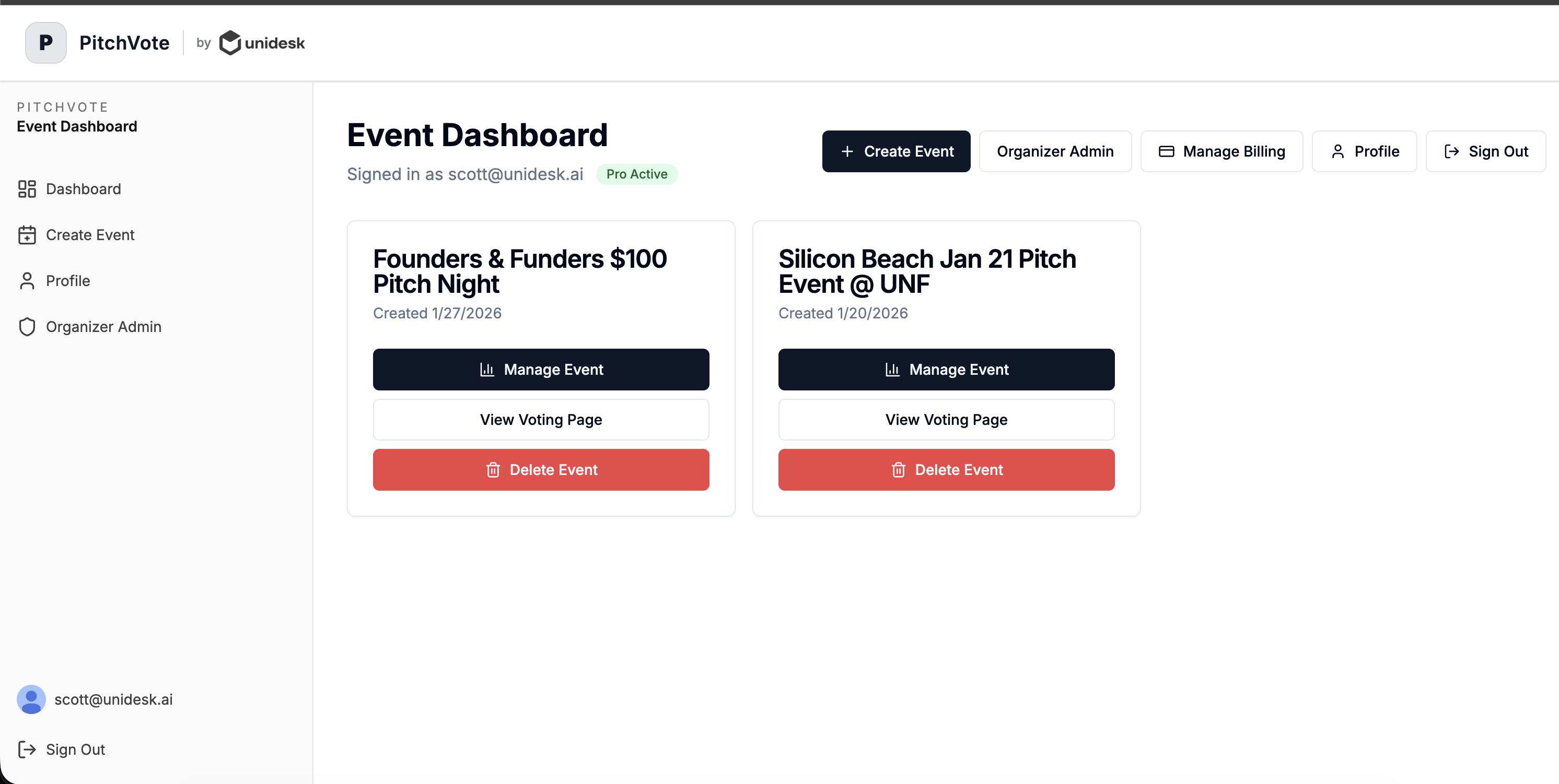 PitchVote desktop view 7